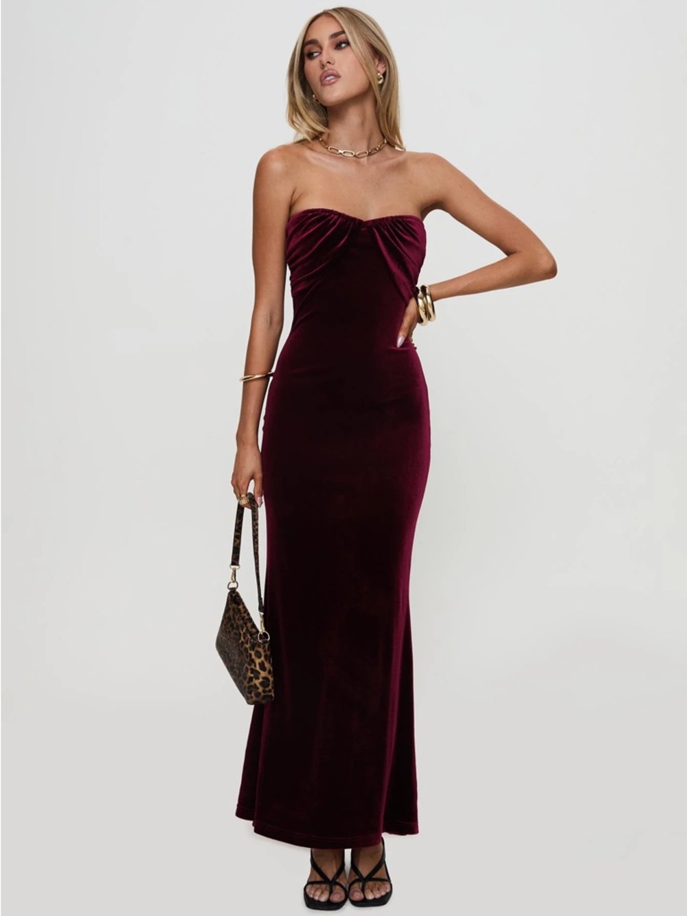 Princess Polly Wine Red Velvet Maxi Slip Dress